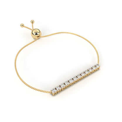 14K Yellow Gold Round Cut Lab Grown Diamond Channel Set Dainty Cluster Party Wear Bracelet - HIGHCARAT DIAMONDS