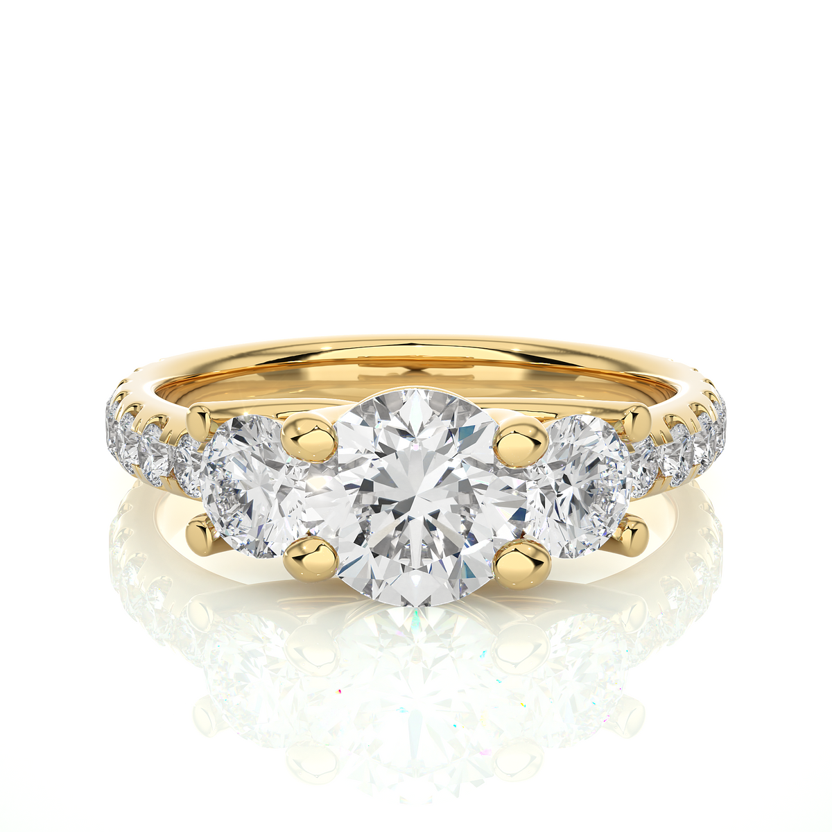 14K Gold Three Stone Engagement Ring With Side Stones 2.22 Ct Brilliant Round Cut lab grown Promise Ring - HIGHCARAT DIAMONDS