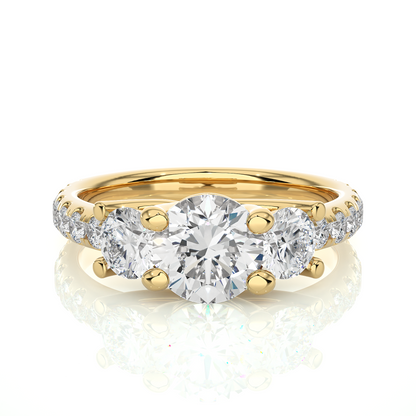 14K Gold Three Stone Engagement Ring With Side Stones 2.22 Ct Brilliant Round Cut lab grown Promise Ring - HIGHCARAT DIAMONDS