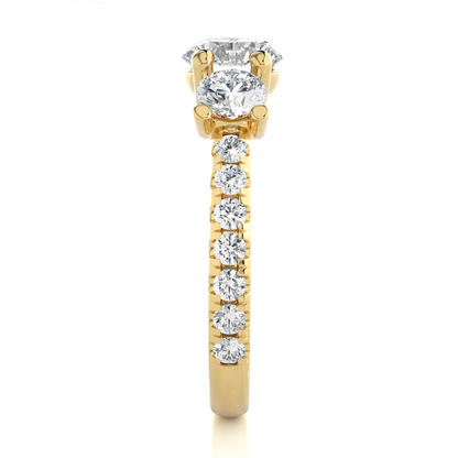 14K Gold Three Stone Engagement Ring With Side Stones 2.22 Ct Brilliant Round Cut lab grown Promise Ring - HIGHCARAT DIAMONDS
