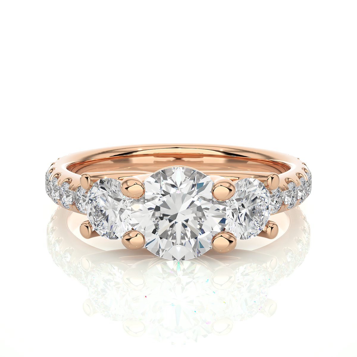 14K Gold Three Stone Engagement Ring With Side Stones 2.22 Ct Brilliant Round Cut lab grown Promise Ring - HIGHCARAT DIAMONDS