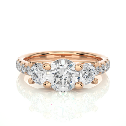 14K Gold Three Stone Engagement Ring With Side Stones 2.22 Ct Brilliant Round Cut lab grown Promise Ring - HIGHCARAT DIAMONDS