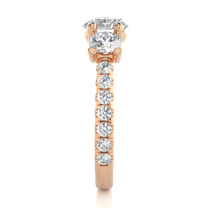 14K Gold Three Stone Engagement Ring With Side Stones 2.22 Ct Brilliant Round Cut lab grown Promise Ring - HIGHCARAT DIAMONDS
