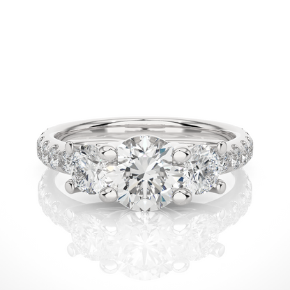 14K Gold Three Stone Engagement Ring With Side Stones 2.22 Ct Brilliant Round Cut lab grown Promise Ring - HIGHCARAT DIAMONDS