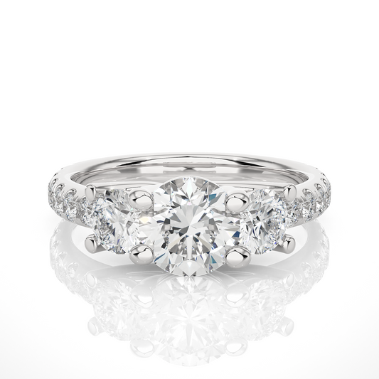 14K Gold Three Stone Engagement Ring With Side Stones 2.22 Ct Brilliant Round Cut lab grown Promise Ring - HIGHCARAT DIAMONDS
