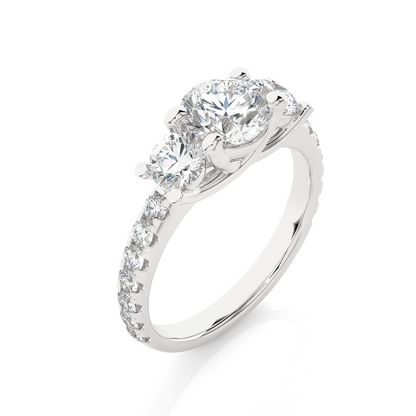 14K Gold Three Stone Engagement Ring With Side Stones 2.22 Ct Brilliant Round Cut lab grown Promise Ring - HIGHCARAT DIAMONDS