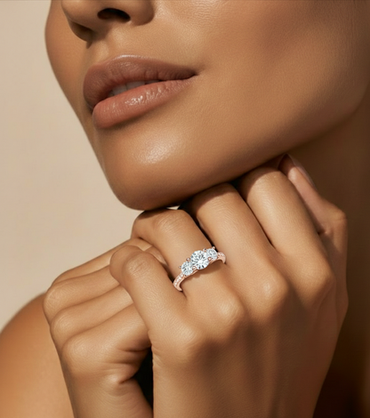 14K Gold Three Stone Engagement Ring With Side Stones 2.22 Ct Brilliant Round Cut lab grown Promise Ring - HIGHCARAT DIAMONDS #wearthelook