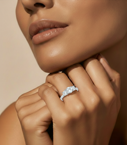 14K Gold Three Stone Engagement Ring With Side Stones 2.22 Ct Brilliant Round Cut lab grown Promise Ring - HIGHCARAT DIAMONDS #wearthelook