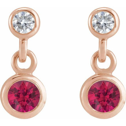 14k-rose-lab-grown-ruby-&-.05-ctw-natural-diamond-two-stone-earrings