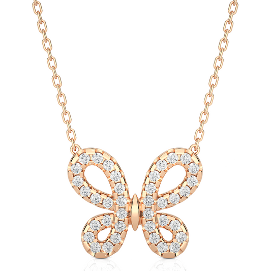 14K Solid Gold Butterfly Pendant with 0.31 CT Lab-Grown Diamonds Delicate Minimalist Jewelry - HIGHCARAT DIAMONDS