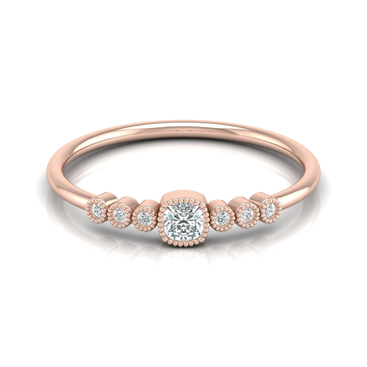14K Solid Gold Cushion And Round Diamond Ring Cushion Cut Art Deco Engagement Ring - HIGHCARAT DIAMONDS