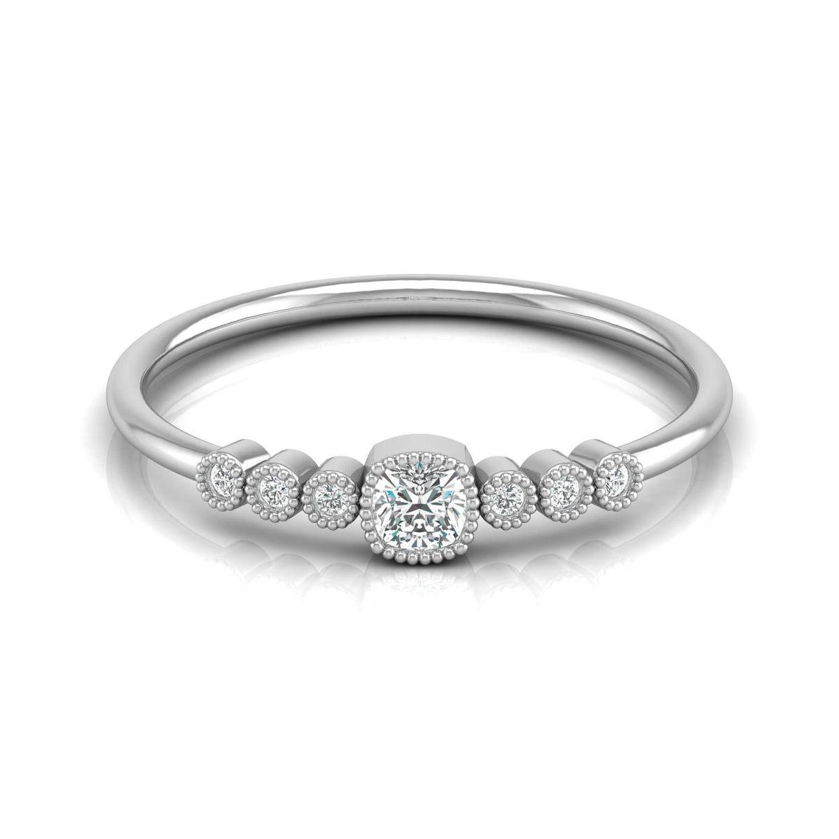 14K Solid Gold Cushion And Round Diamond Ring Cushion Cut Art Deco Engagement Ring - HIGHCARAT DIAMONDS