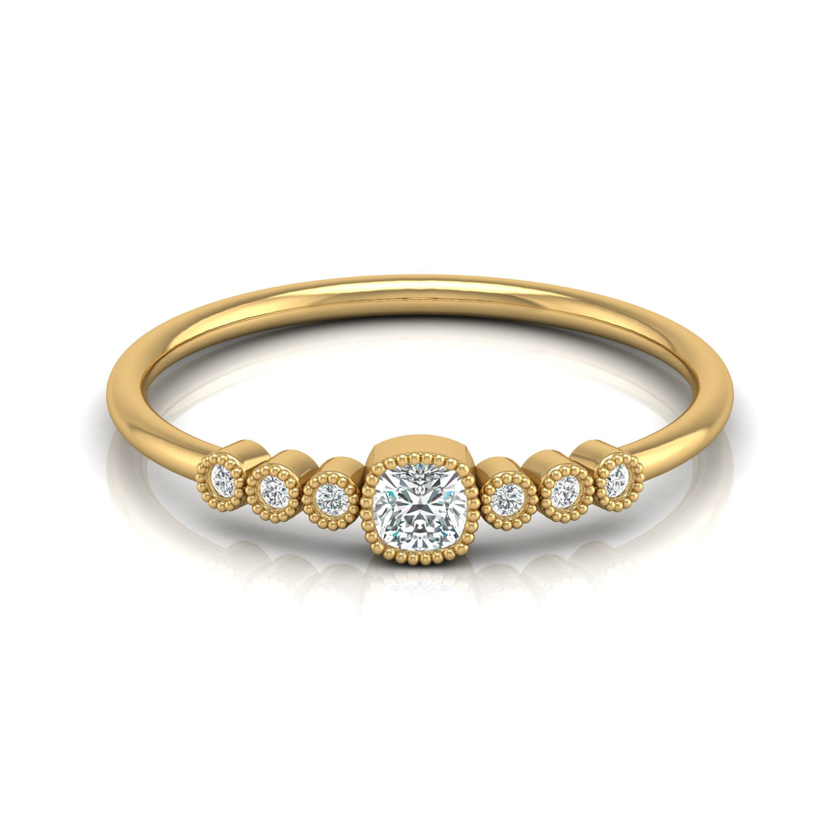 14K Solid Gold Cushion And Round Diamond Ring Cushion Cut Art Deco Engagement Ring - HIGHCARAT DIAMONDS