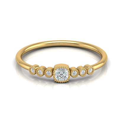 14K Solid Gold Cushion And Round Diamond Ring Cushion Cut Art Deco Engagement Ring - HIGHCARAT DIAMONDS