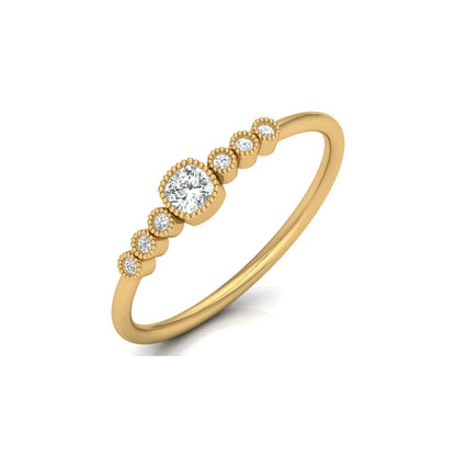 14K Solid Gold Cushion And Round Diamond Ring Cushion Cut Art Deco Engagement Ring - HIGHCARAT DIAMONDS