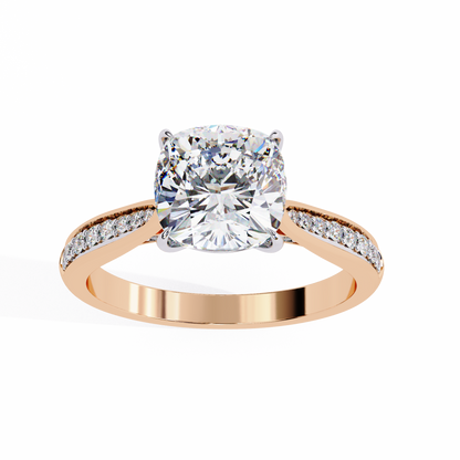 14K Solid Gold Cushion And Round lab Grown Diamond  Pave Set, Elegant Look Gift For her - HIGHCARAT DIAMONDS