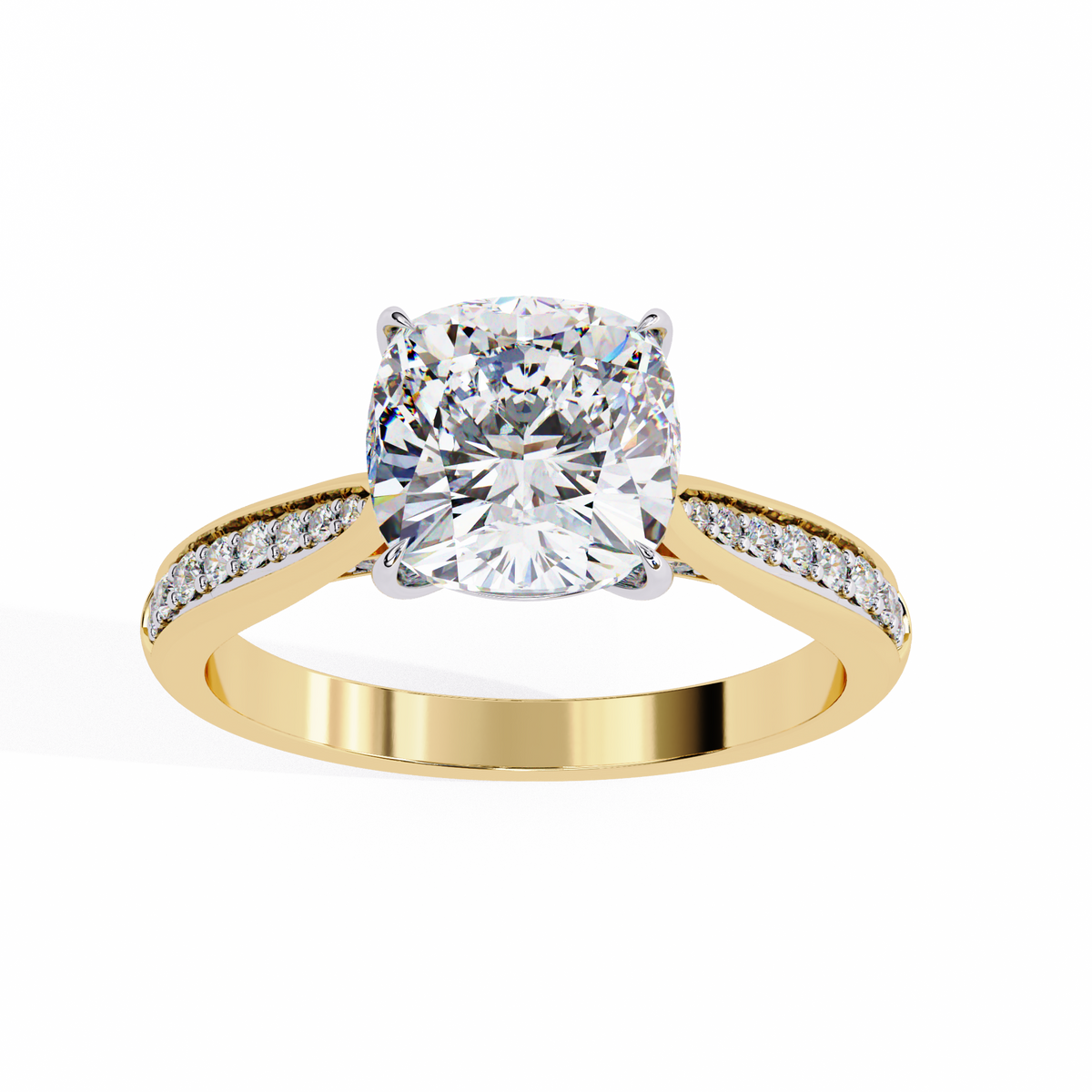 14K Solid Gold Cushion And Round lab Grown Diamond  Pave Set, Elegant Look Gift For her - HIGHCARAT DIAMONDS