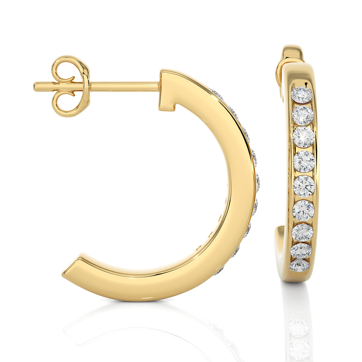 14K Solid Gold Half Hoop Diamond Earrings For Women's Perfect Gift Of Timeless Elegance - HIGHCARAT DIAMONDS