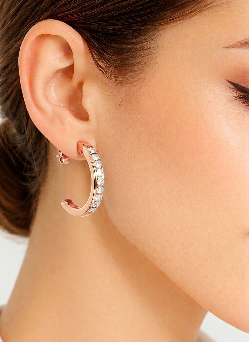 14K Solid Gold Half Hoop Diamond Earrings For Women's Perfect Gift Of Timeless Elegance - HIGHCARAT DIAMONDS #wearthelook