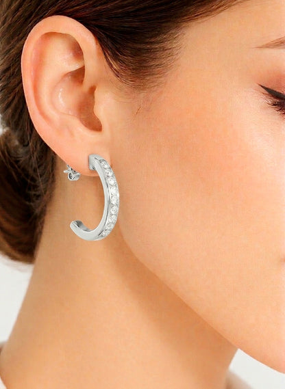 14K Solid Gold Half Hoop Diamond Earrings For Women's Perfect Gift Of Timeless Elegance - HIGHCARAT DIAMONDS #wearthelook