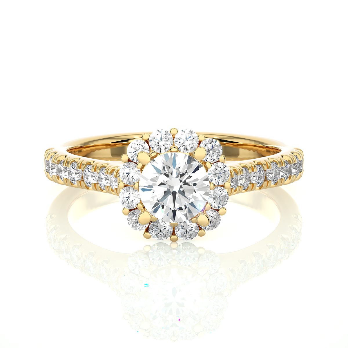14K Solid Gold Lab Grown Diamond Wedding Ring, Accented Round Cut Diamond  For Engagement Ring For Her - HIGHCARAT DIAMONDS