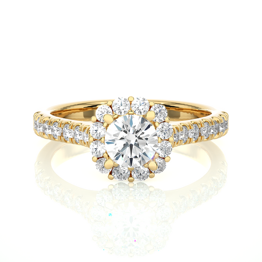 14K Solid Gold Lab Grown Diamond Wedding Ring, Accented Round Cut Diamond  For Engagement Ring For Her - HIGHCARAT DIAMONDS