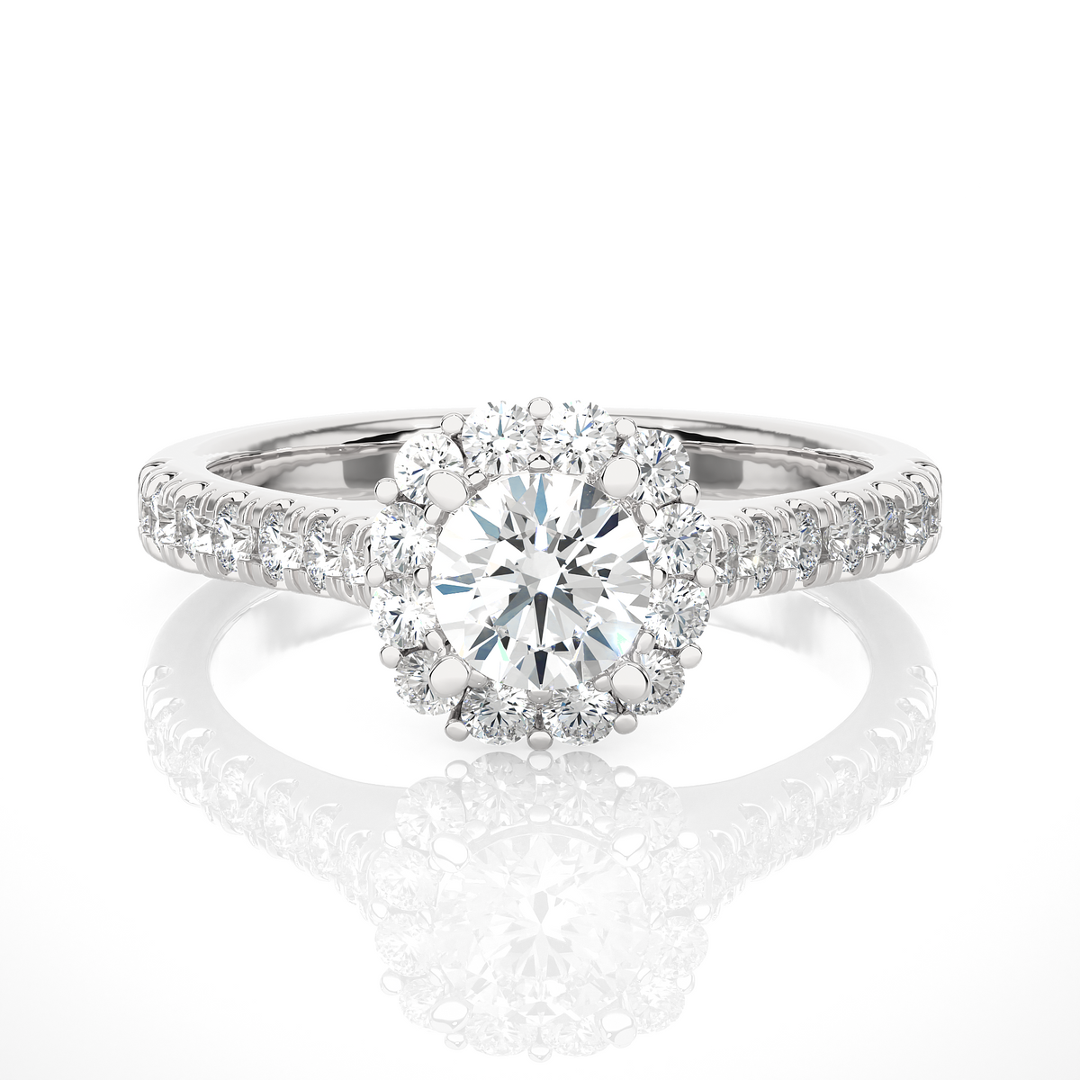 14K Solid Gold Lab Grown Diamond Wedding Ring, Accented Round Cut Diamond  For Engagement Ring For Her - HIGHCARAT DIAMONDS