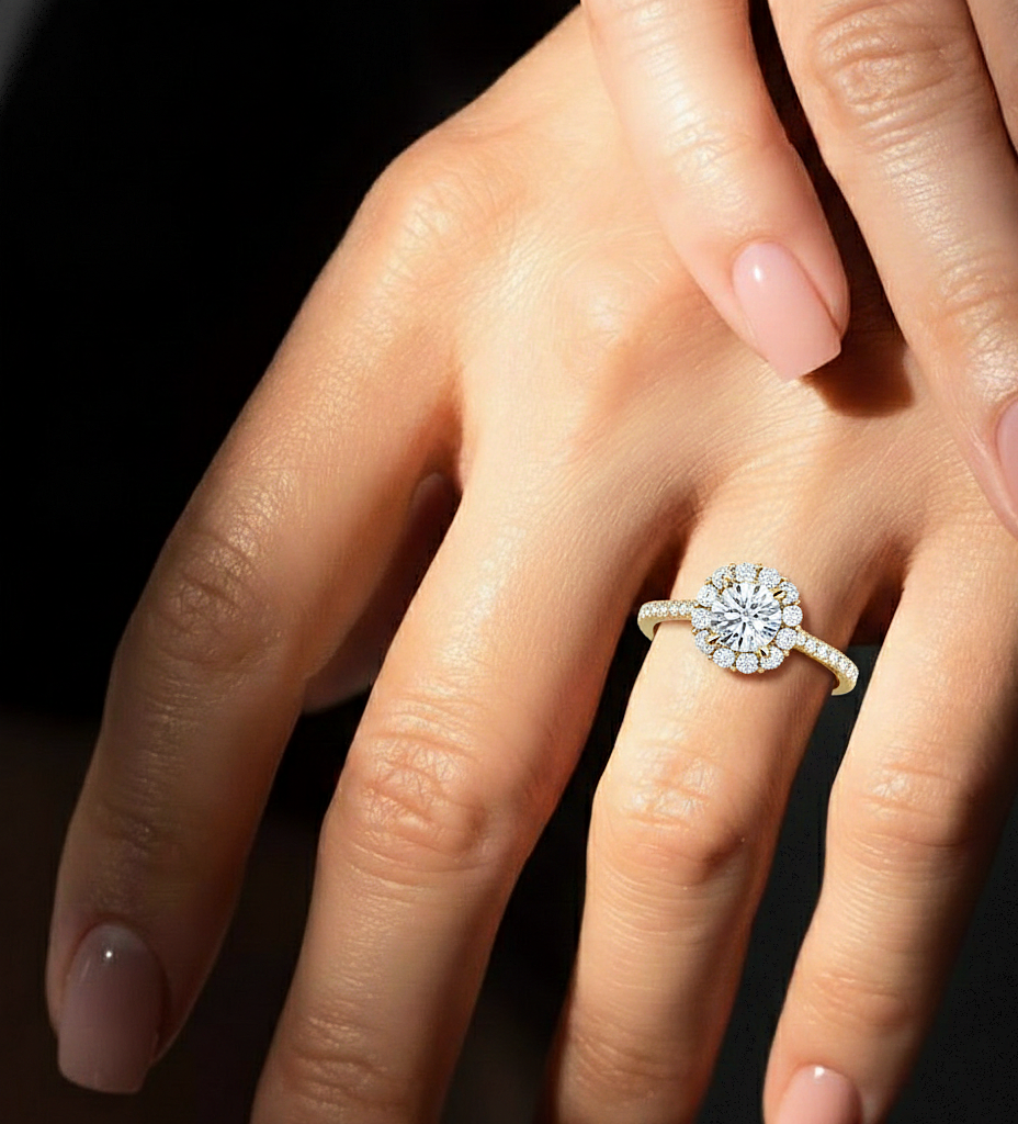 14K Solid Gold Lab Grown Diamond Wedding Ring, Accented Round Cut Diamond  For Engagement Ring For Her - HIGHCARAT DIAMONDS #wearthelook