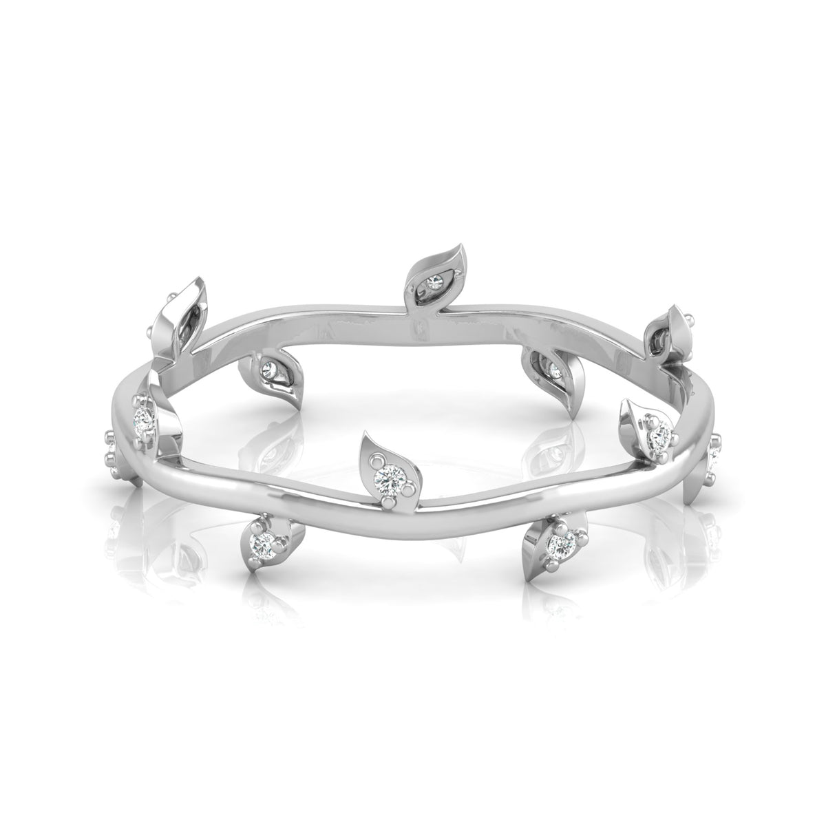 14K Solid Gold Leaf Diamond Band Ring for Women Nature-Inspired Everyday Wear Jewelry - HIGHCARAT DIAMONDS