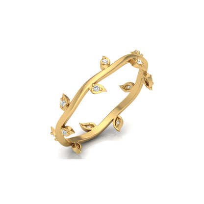 14K Solid Gold Leaf Diamond Band Ring for Women Nature-Inspired Everyday Wear Jewelry - HIGHCARAT DIAMONDS