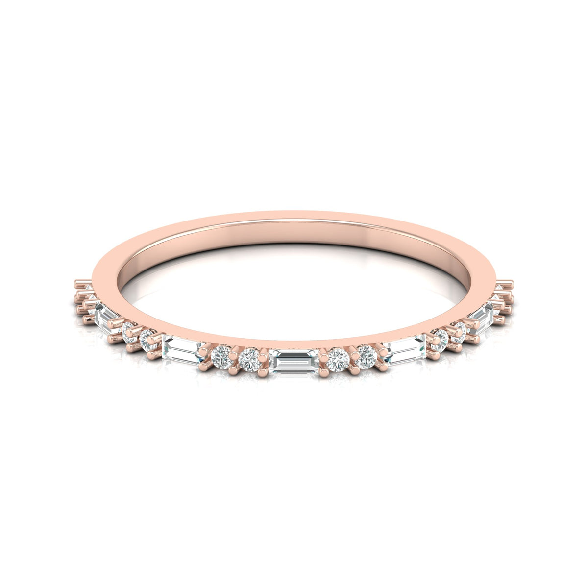 14K Solid Gold Round And Baguette Women's Jewelry Band Rings Perfect Gift For Her - HIGHCARAT DIAMONDS