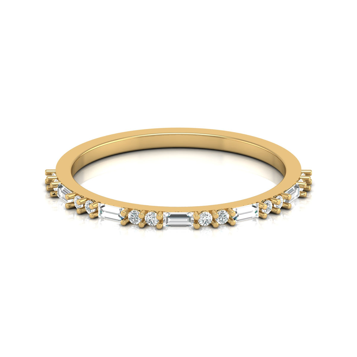 14K Solid Gold Round And Baguette Women's Jewelry Band Rings Perfect Gift For Her - HIGHCARAT DIAMONDS