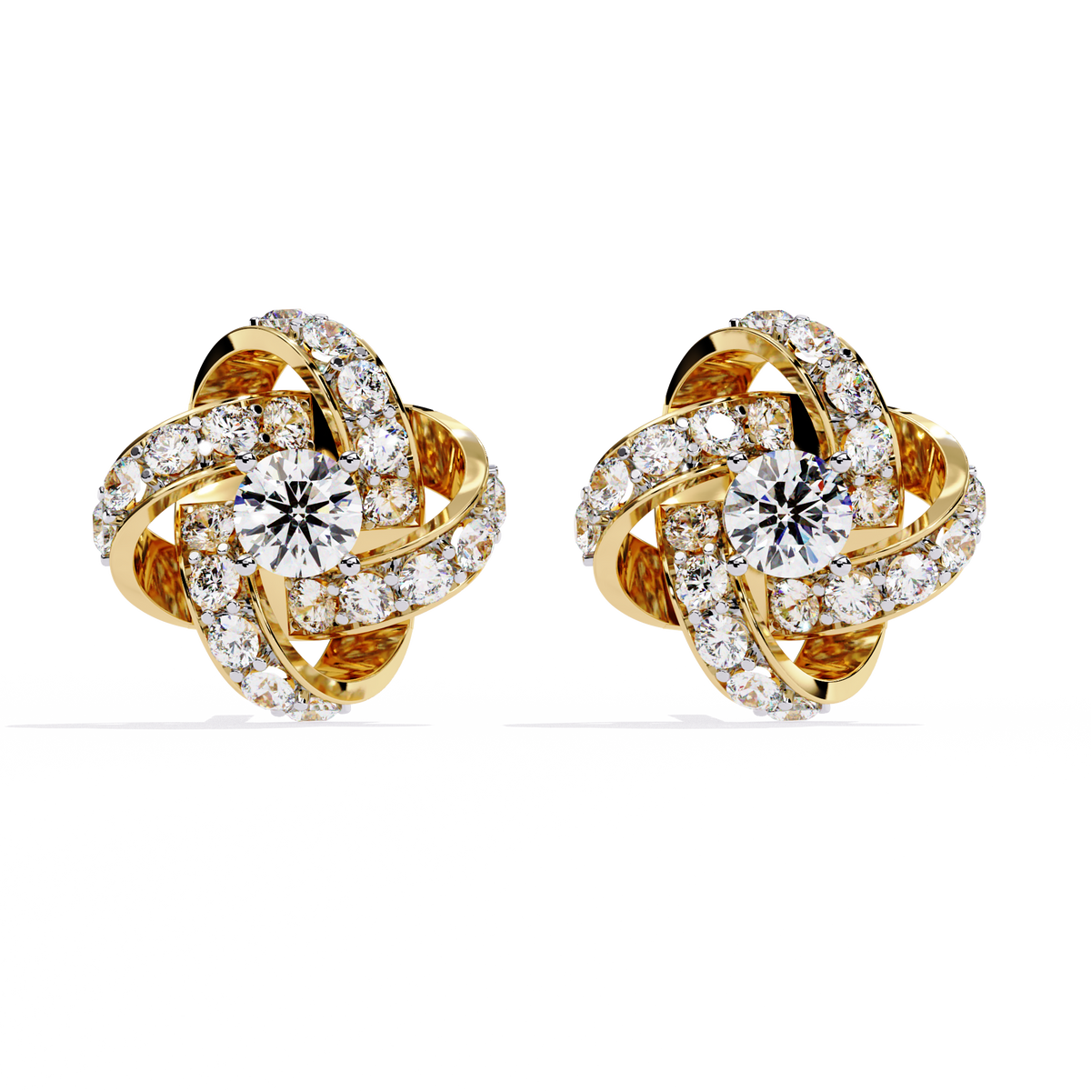14k Solid Gold Round Cut Lab Grown Diamond Twisted Sparkling Cluster Stud Earrings For Her - HIGHCARAT DIAMONDS