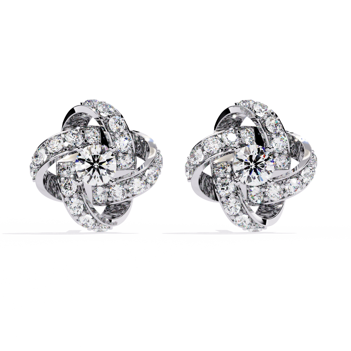 14k Solid Gold Round Cut Lab Grown Diamond Twisted Sparkling Cluster Stud Earrings For Her - HIGHCARAT DIAMONDS