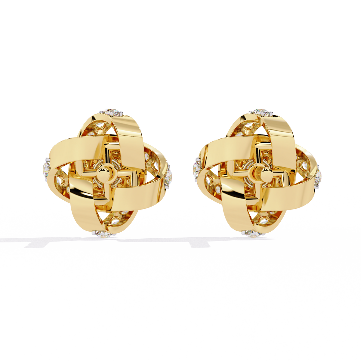 14k Solid Gold Round Cut Lab Grown Diamond Twisted Sparkling Cluster Stud Earrings For Her - HIGHCARAT DIAMONDS