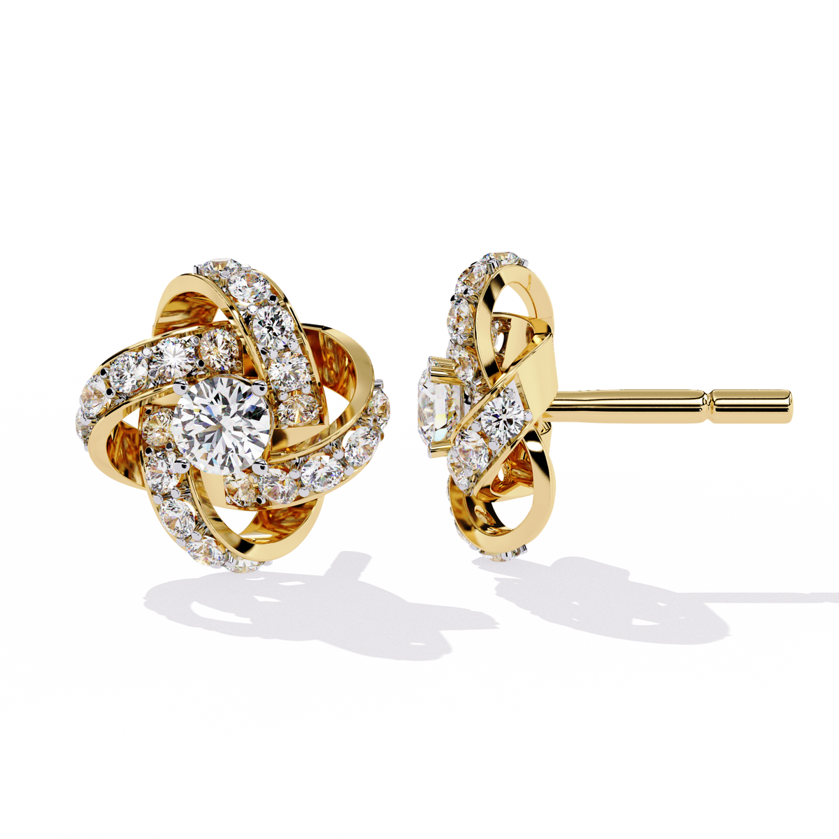 14k Solid Gold Round Cut Lab Grown Diamond Twisted Sparkling Cluster Stud Earrings For Her - HIGHCARAT DIAMONDS