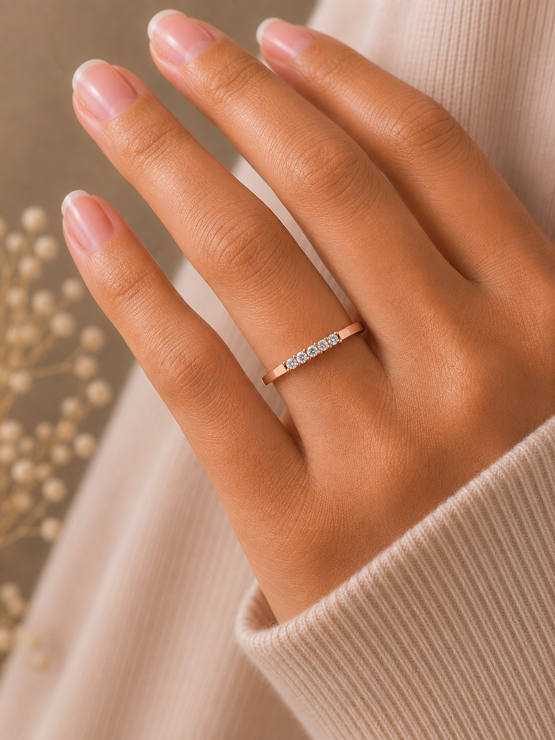 Round Cut Diamond Wedding Band Ring Natural Flow Design For Her 14K Solid Gold - HIGHCARAT DIAMONDS