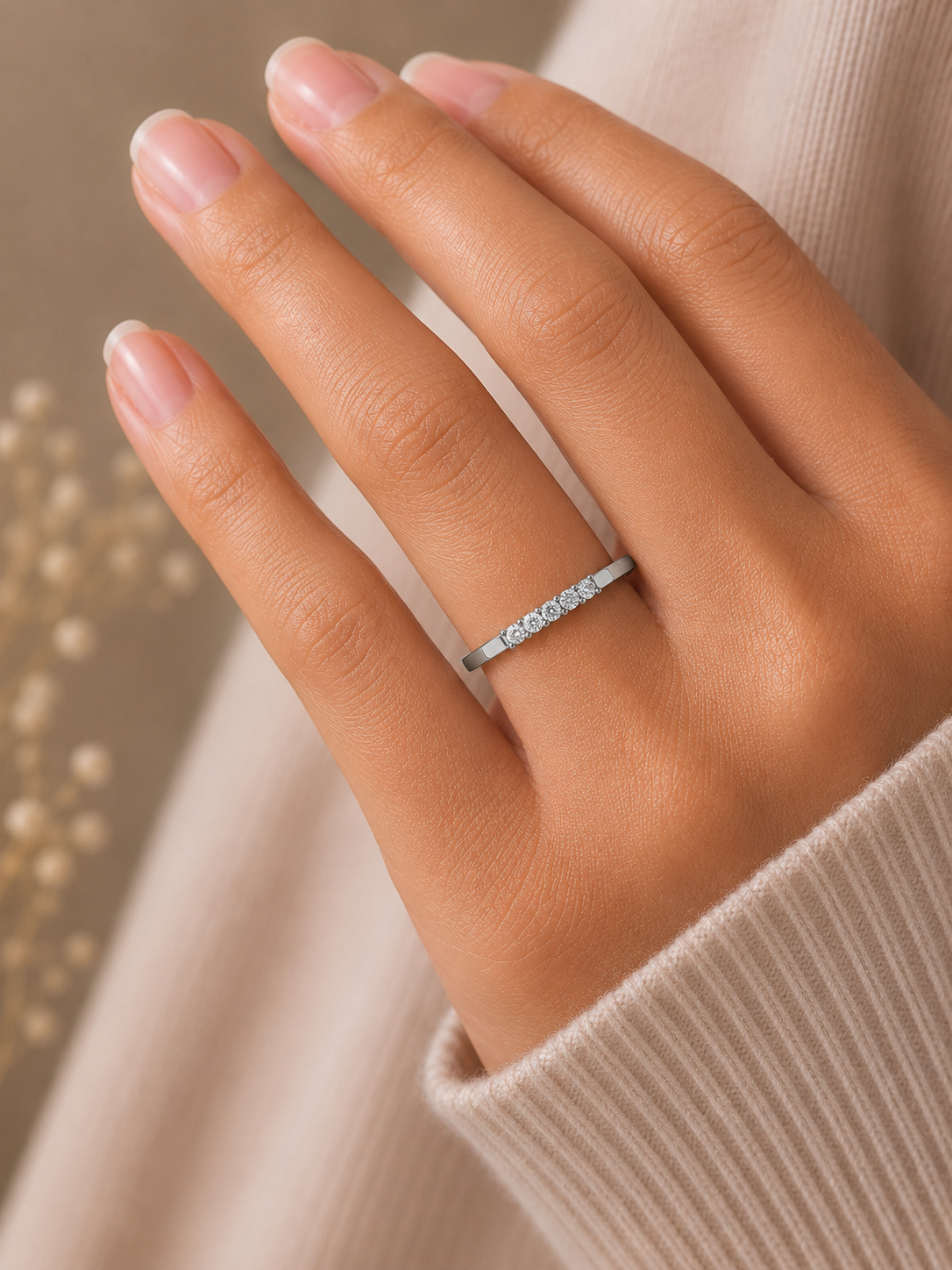 Round Cut Diamond Wedding Band Ring Natural Flow Design For Her 14K Solid Gold - HIGHCARAT DIAMONDS