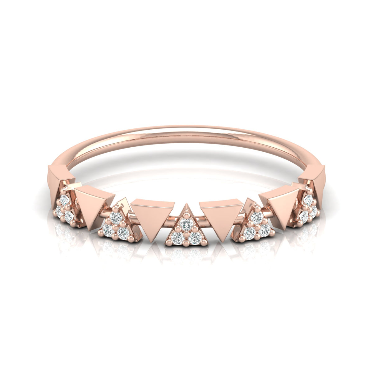 14K Solid Gold Triangle Diamond Wedding Band Alternating Diamond Band Ring For Women - HIGHCARAT DIAMONDS