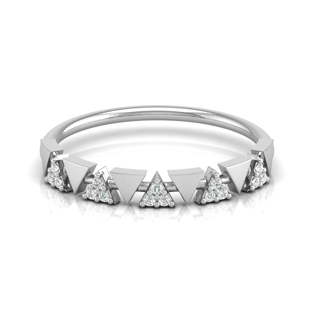 14K Solid Gold Triangle Diamond Wedding Band Alternating Diamond Band Ring For Women - HIGHCARAT DIAMONDS