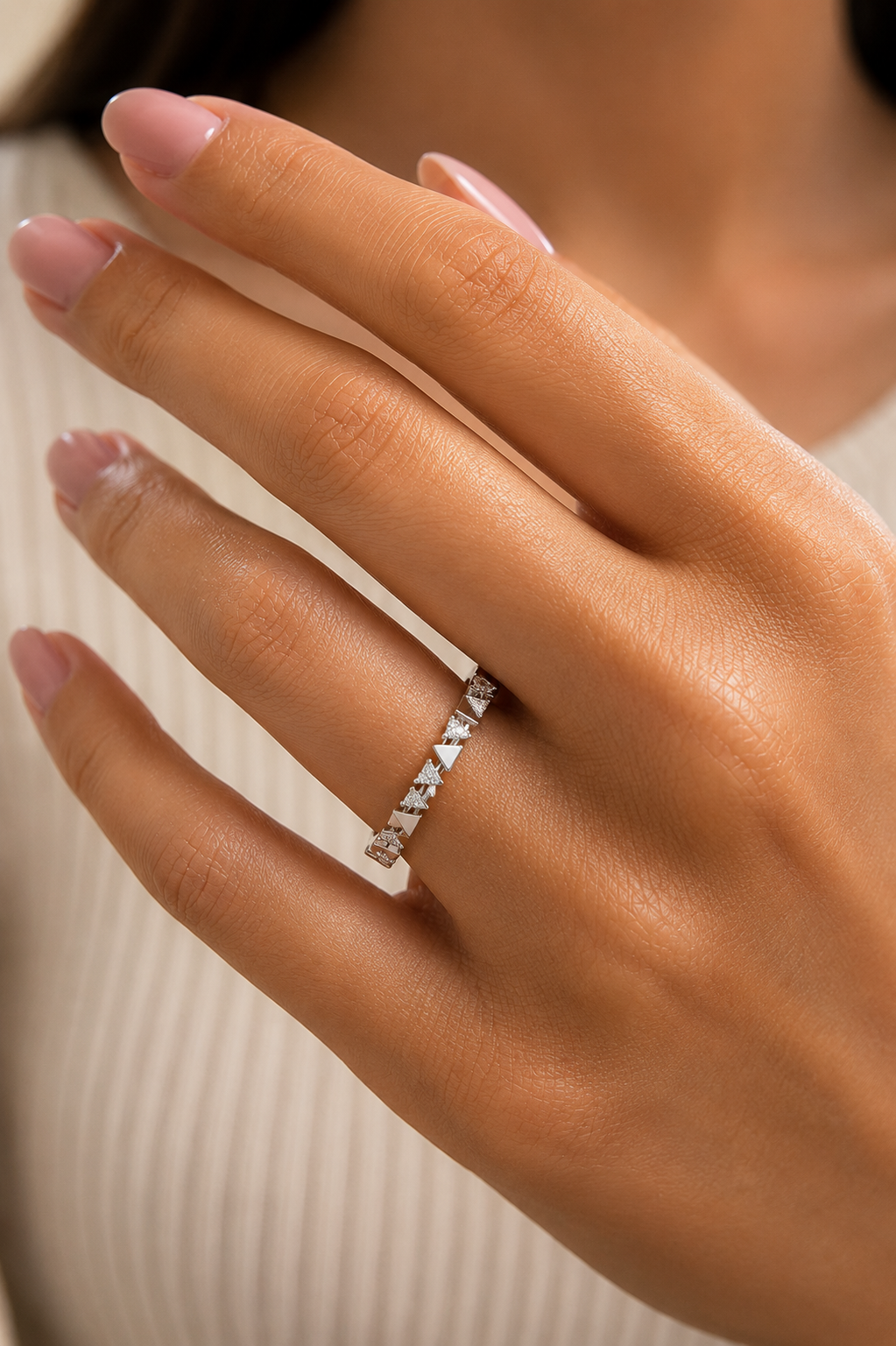 14K Solid Gold Triangle Diamond Wedding Band Alternating Diamond Band Ring For Women - HIGHCARAT DIAMONDS