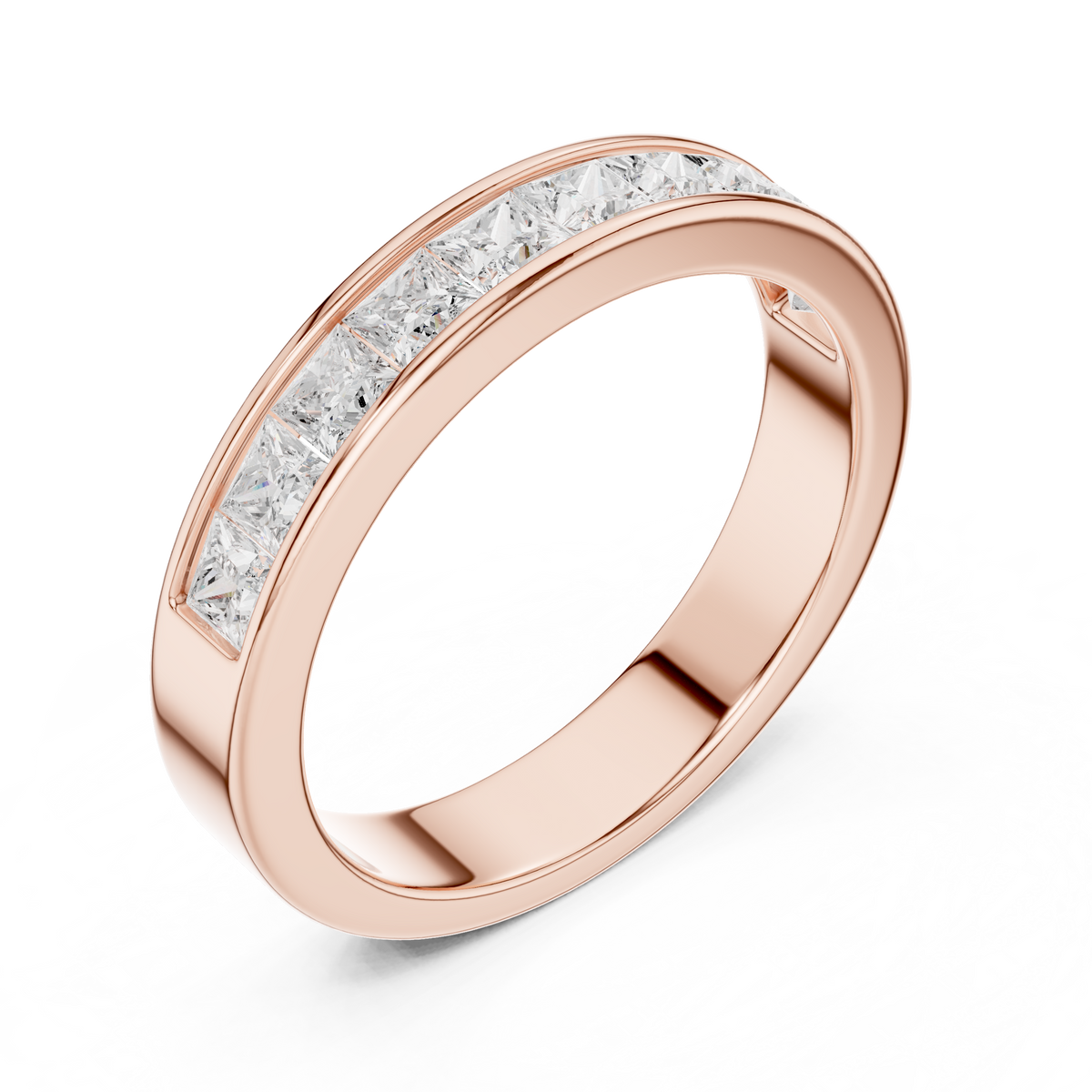 14K Solid White Gold Princess Cut Lab Grown Diamond Half Eternity Band - HIGHCARAT DIAMONDS