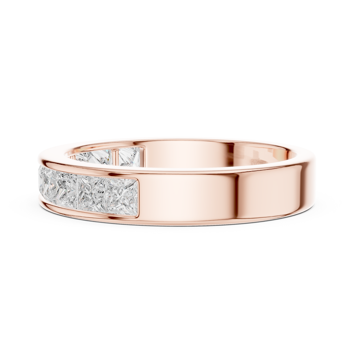 14K Solid White Gold Princess Cut Lab Grown Diamond Half Eternity Band - HIGHCARAT DIAMONDS