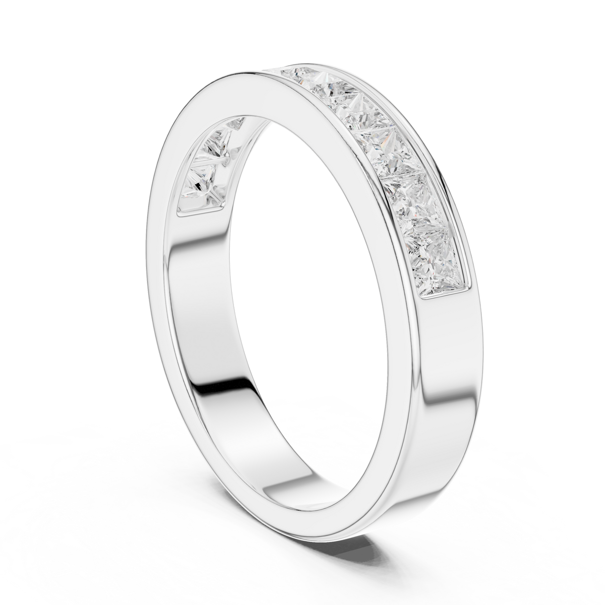 14K Solid White Gold Princess Cut Lab Grown Diamond Half Eternity Band - HIGHCARAT DIAMONDS