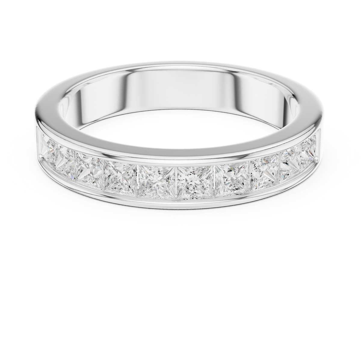 14K Solid White Gold Princess Cut Lab Grown Diamond Half Eternity Band - HIGHCARAT DIAMONDS