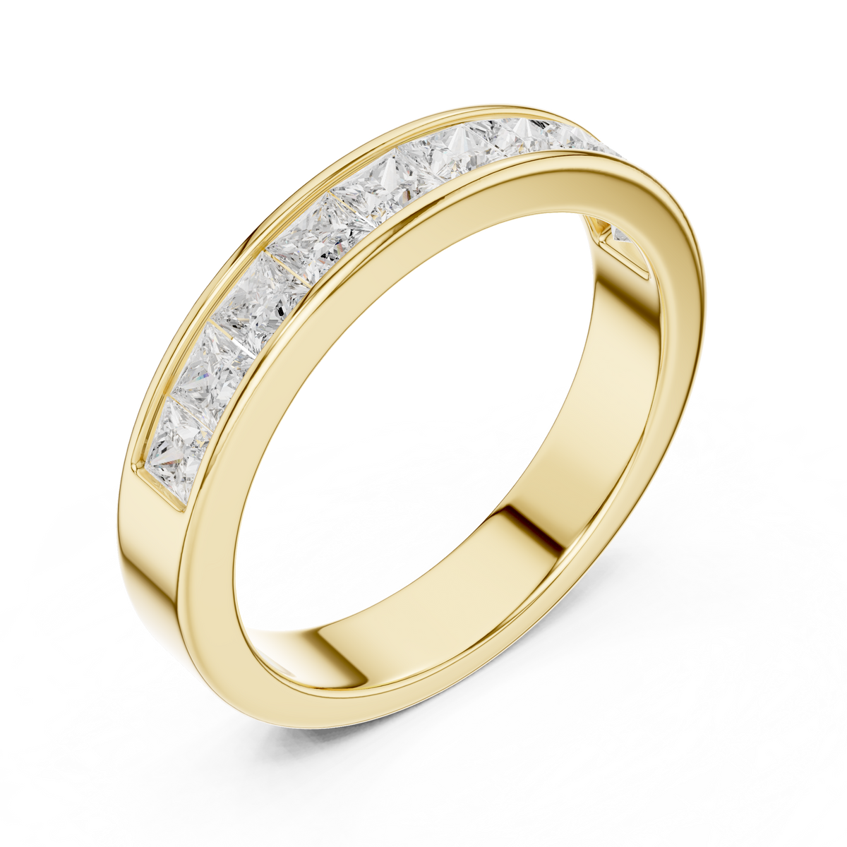 14K Solid White Gold Princess Cut Lab Grown Diamond Half Eternity Band - HIGHCARAT DIAMONDS