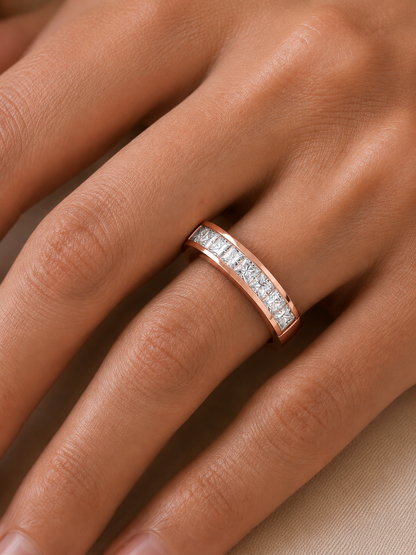 14K Solid White Gold Princess Cut Lab Grown Diamond Half Eternity Band - HIGHCARAT DIAMONDS