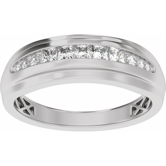 14k-white-1/2-ctw-lab-grown-diamond-stepped-edge-tapered-band