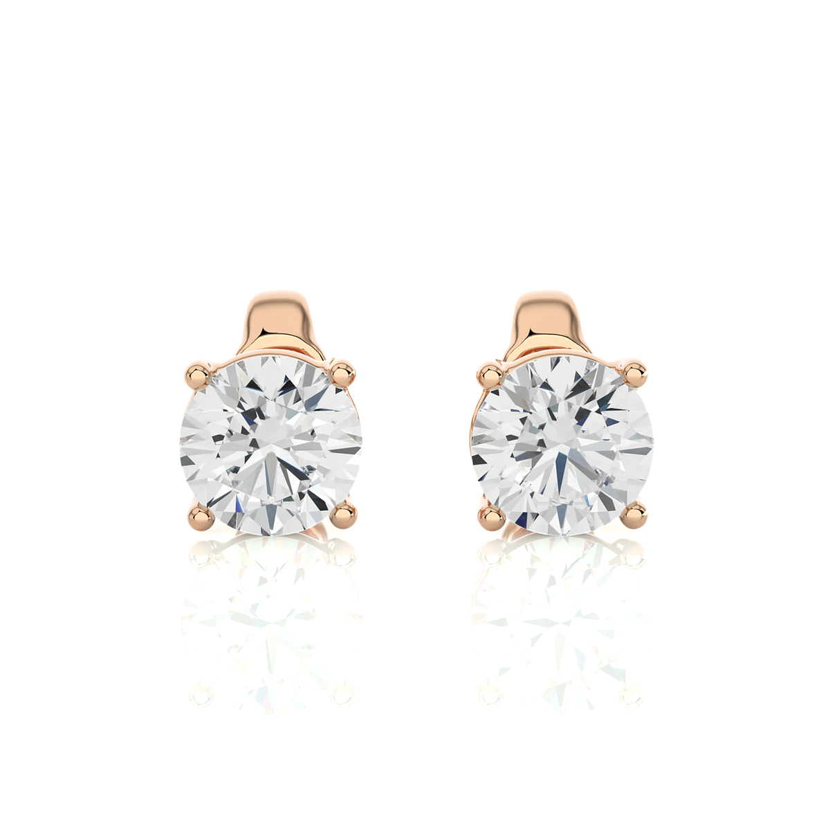 14K White Gold Round Solitaire Stud Earrings Front View