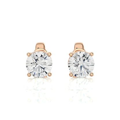 14K White Gold Round Solitaire Stud Earrings Front View